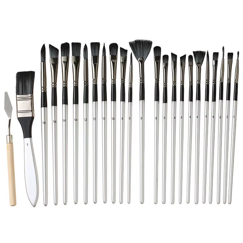 Ensemble de 24 pinceaux d'art mixtes avec couteau à palette et sac de transport pour peinture acrylique