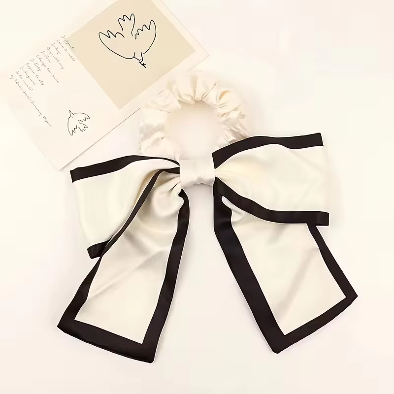Serre-tête élégant en satin à deux pièces avec nœud papillon pour nouer une queue de cheval ou un chignon élégant avec des attaches pour cheveux