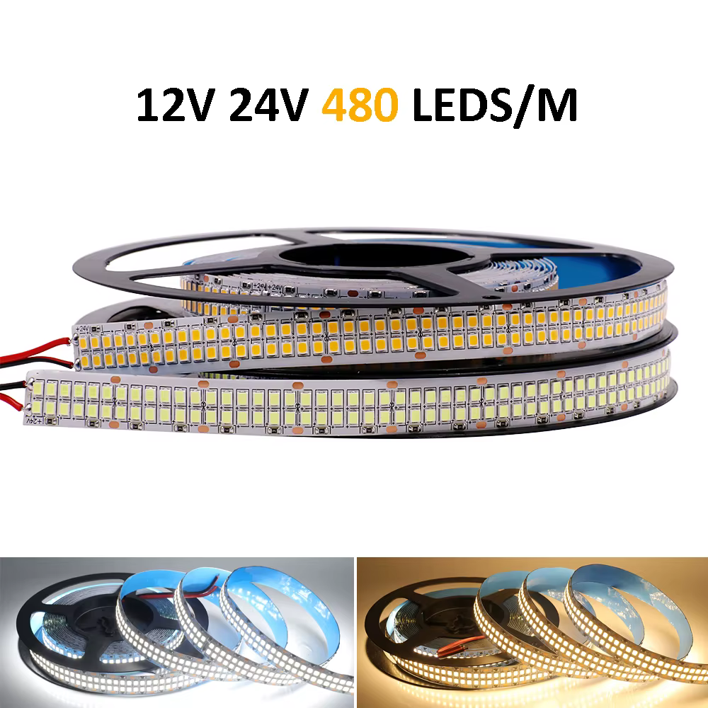 Bande lumineuse LED Flexible, 5M 10M, 12V 24V 2835SMD, 240 480 LED/m, chaud/naturel/blanc, rouge, vert, bleu, pour la décoration de la maison