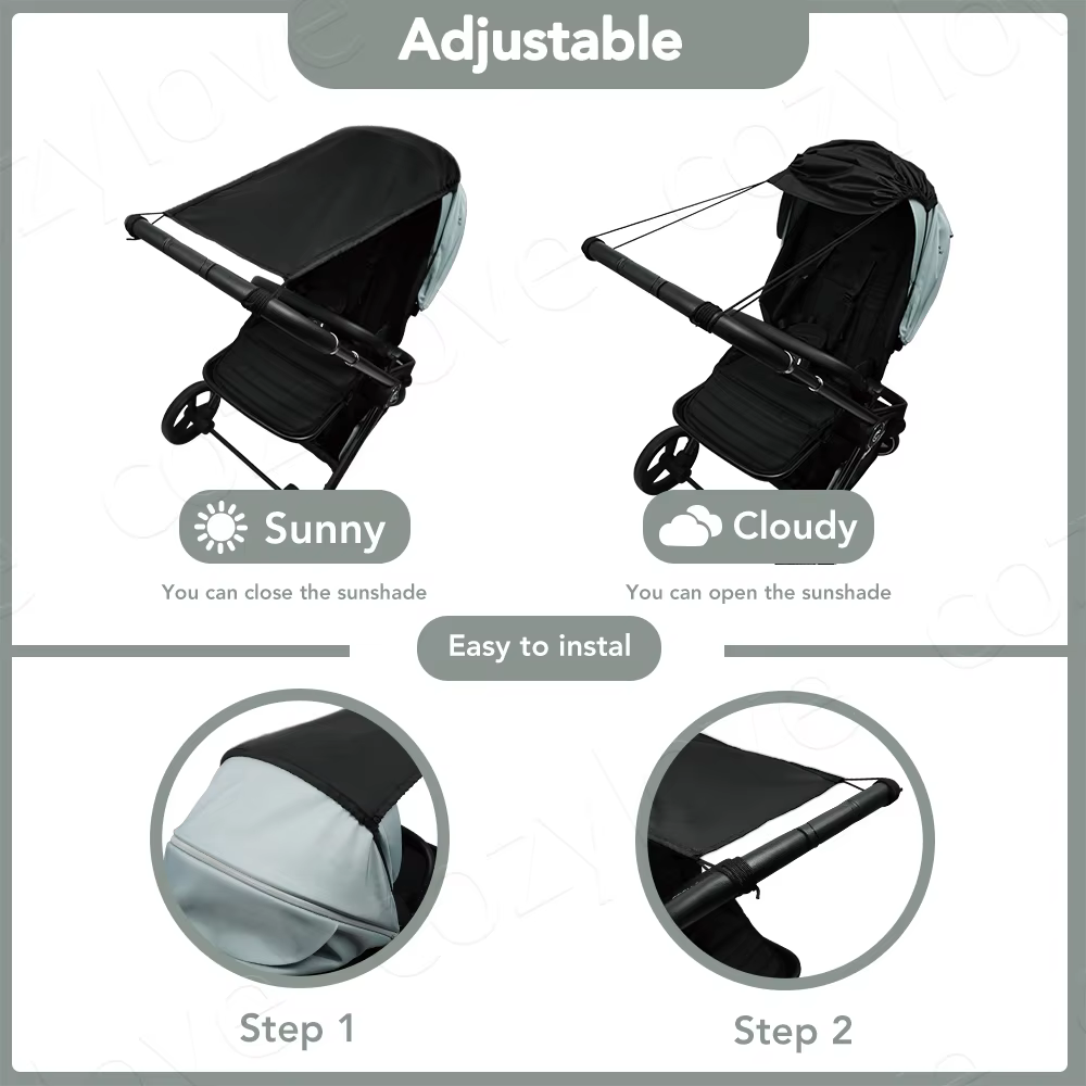 Pare-soleil universel pour poussette bébé | Auvent de protection UV UPF 50+, coupe-vent et imperméable, s'adapte à la plupart des poussettes