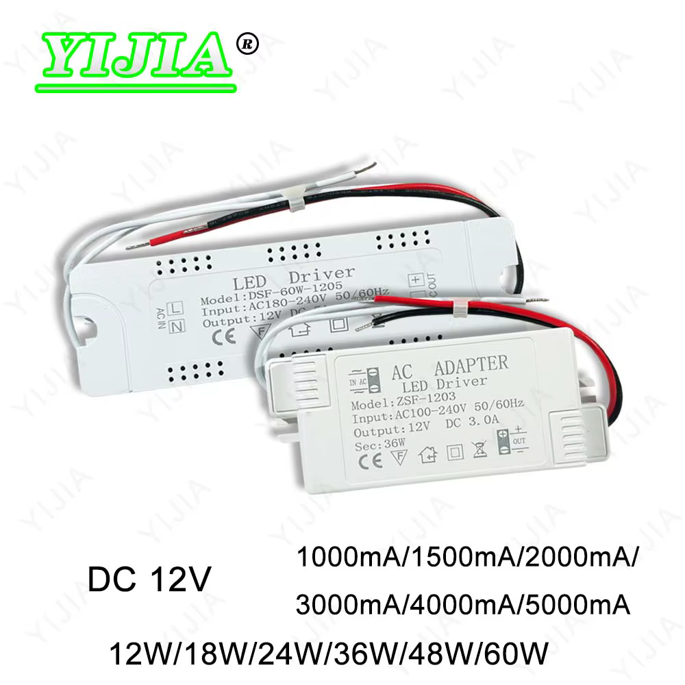 Transformateur d'alimentation pour bande lumineuse LED, alimentation 6 W, 12 W, 24 W, 36 W, 48 W, 60 W, AC220 12 V, 1 A-5 A