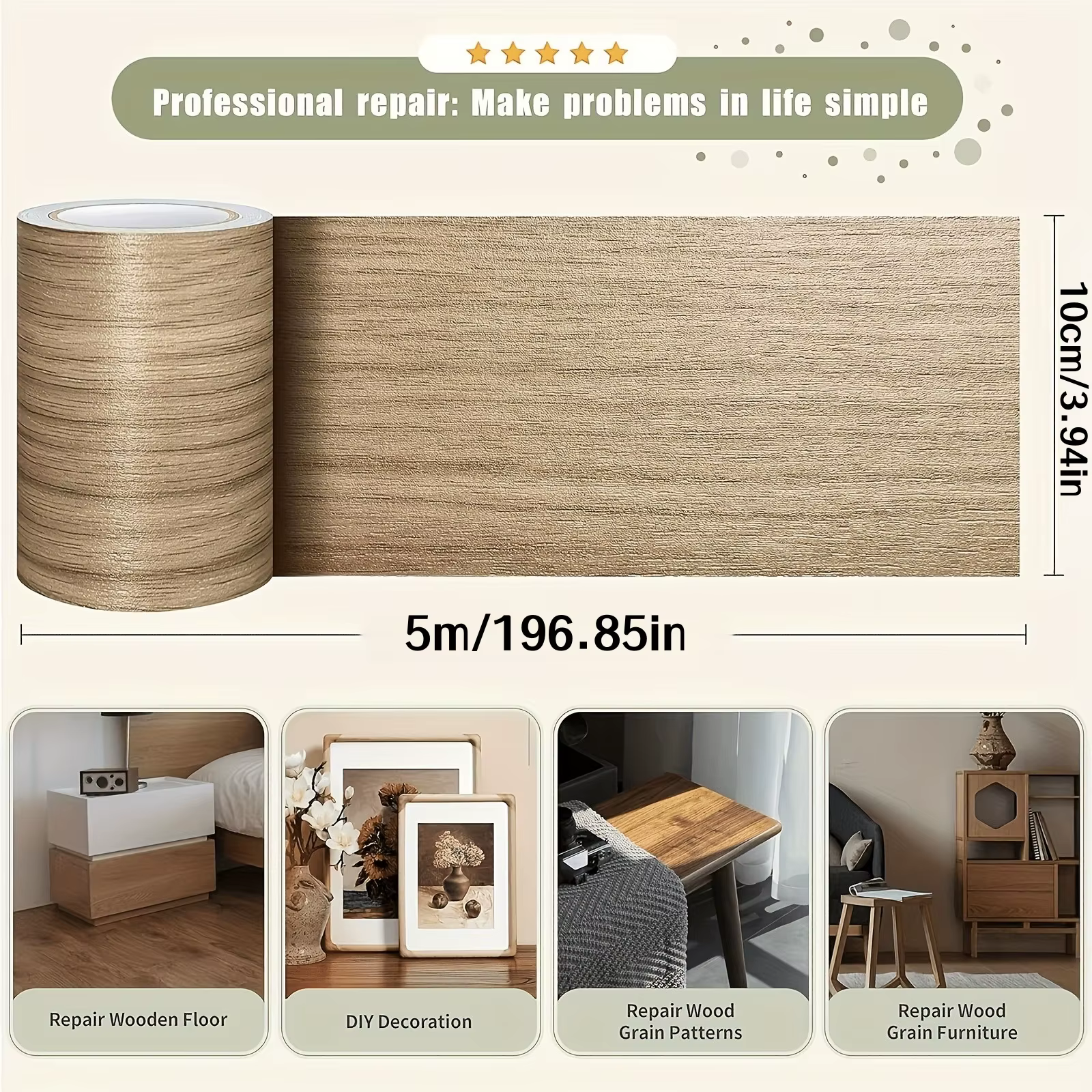 1 rouleau de 5 m x 10 cm d'autocollants auto-adhésifs à effet bois