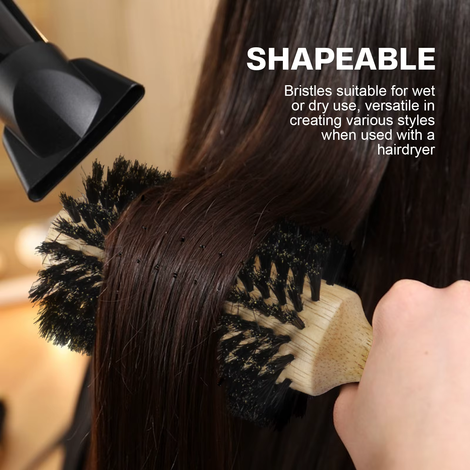 6 tailles manche en bois poils de sanglier brosse ronde queue amovible professionnel Salon de coiffure