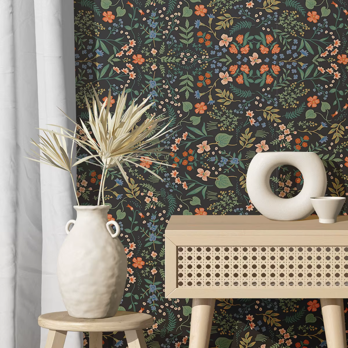 1 rouleau fond noir motif floral épaissi résistant à l'humidité papier peint auto-adhésif imperméable décoration de la