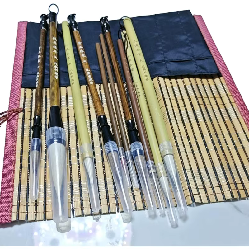 Ensemble de pinceaux de calligraphie chinoise 10 pièces-pinceaux d'écriture haut de gamme pour débutants et artistes-avec porte-pinceau enroulable en bambou,
