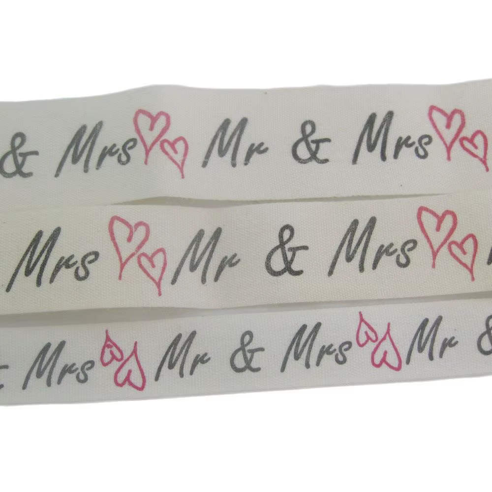 Rubans en coton imprimés Mr & Mrs