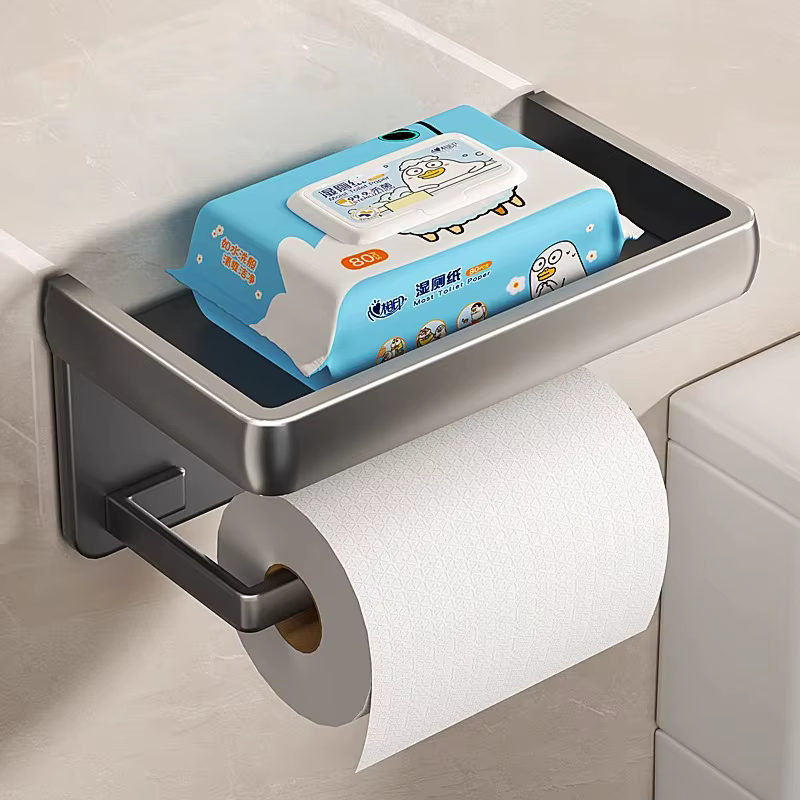 Porte-papier hygiénique en alliage d'aluminium, support mural pour WC, organisateur de rangement en rouleau de papier, support d'étagère pour téléphone, accessoires de salle de bains