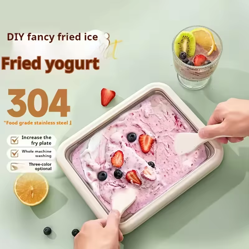 Machine à rouleaux de crème glacée portable interactive en acier inoxydable 304, plaque froide DIY pour desserts, idéale pour les anniversaires d'enfants, la maison et la famille, Sorbet