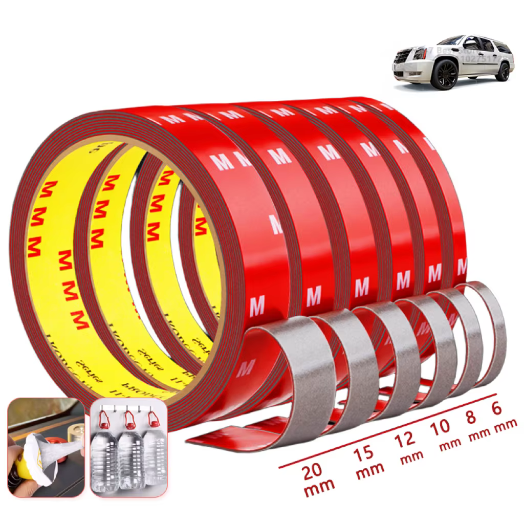 Ruban adhésif double face 3 mètres extra fort épaisseur 0.8mm haute viscosité spécial pour fixation voiture montage sans résidus facile à enlever idéal pour décoration réparation accessoires auto mais
