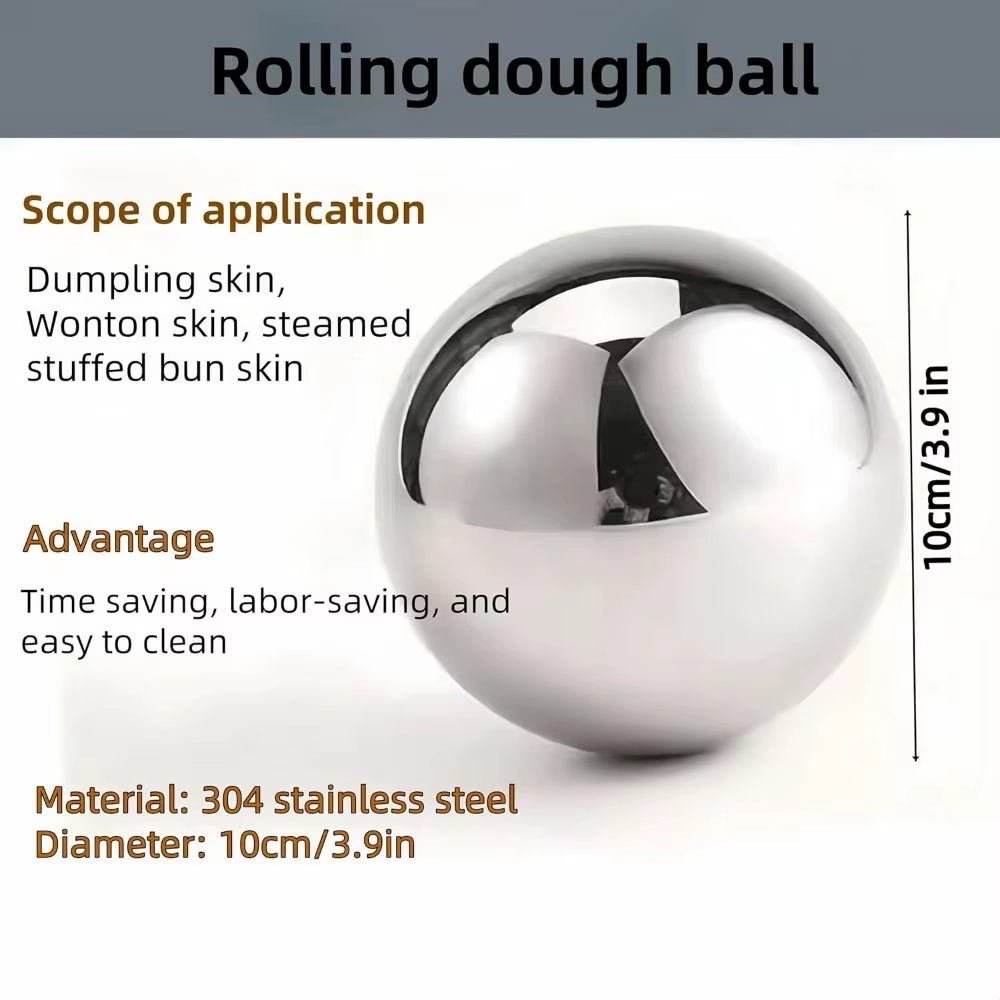 Boule de pâte à rouler en acier inoxydable, rouleau à pâte lisse et antiadhésif, boule à rouler circulaire durable pour la cuisson de la pizza, 10cm