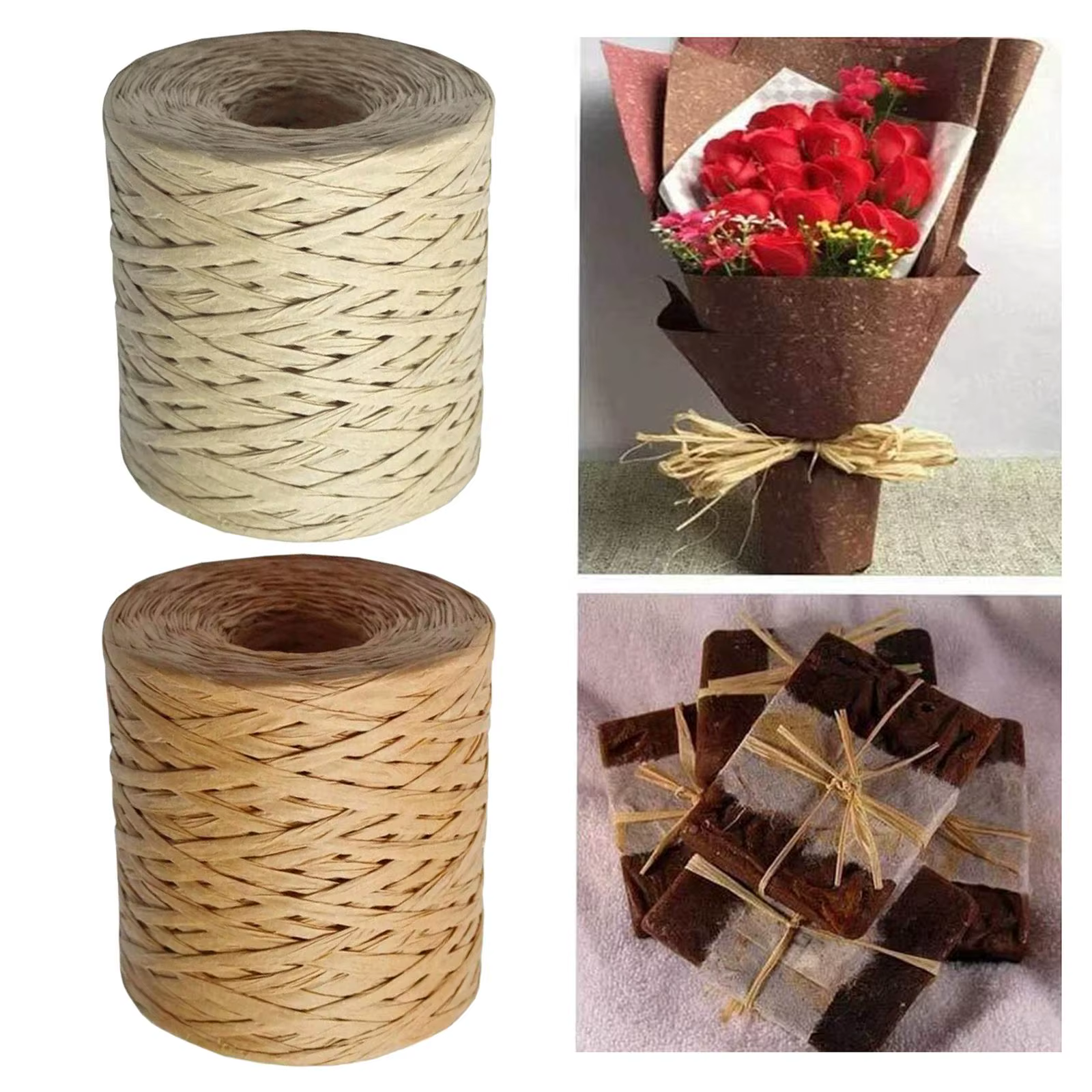 Ruban de papier raphia naturel, cordes de ficelle artisanale, coupe de ruban, 656 pieds