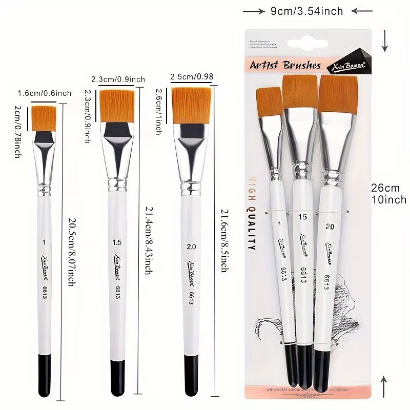 Pinceaux plats professionnels en acrylique pour aquarelle