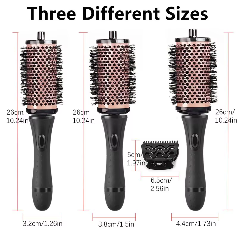 Brosse à cheveux ronde avec pinces de positionnement pour le séchage et le coiffage, ensemble de brosses à cheveux rondes détachables avec manche amovible