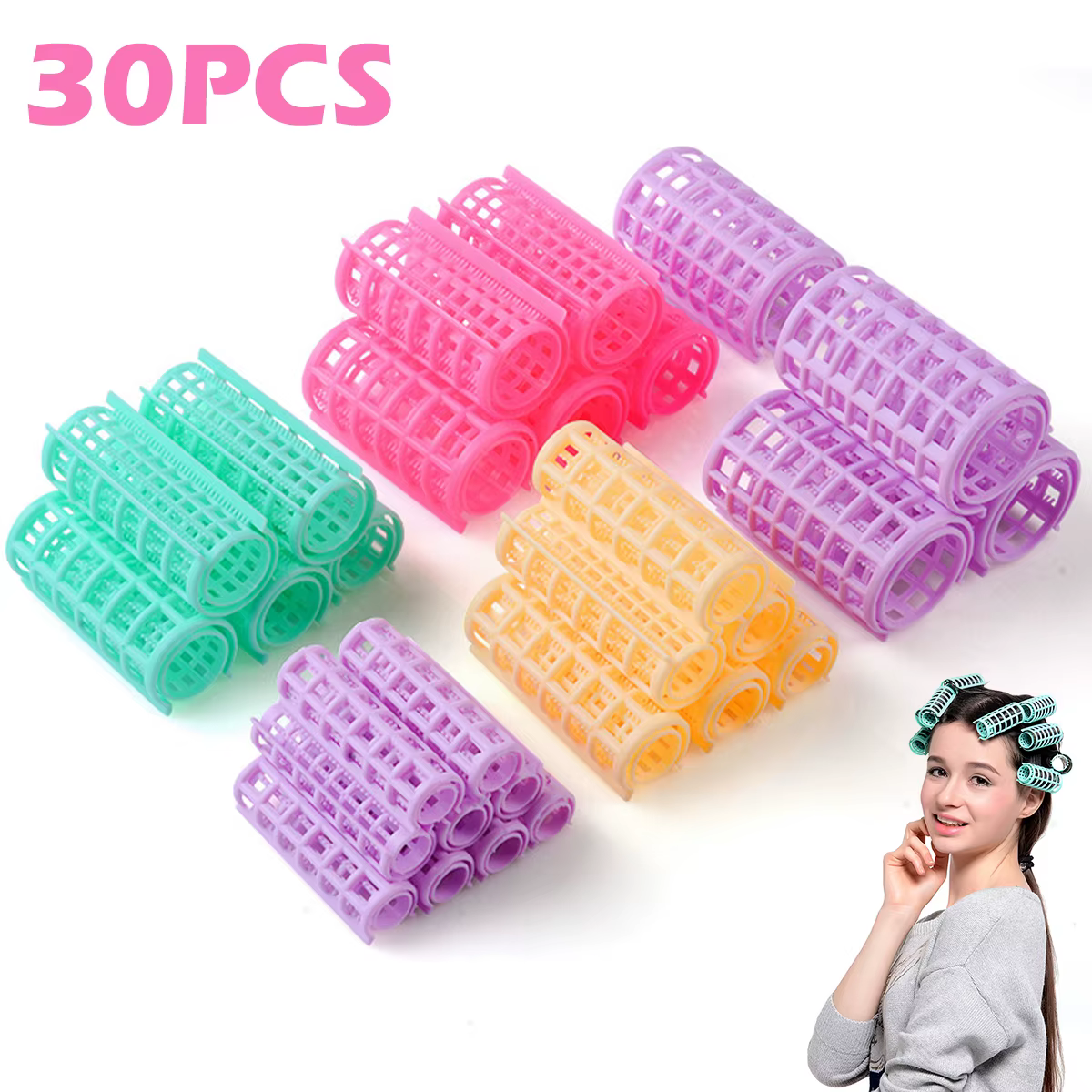 30 pièces ensembles de rouleaux de cheveux auto-tençants bigoudis de coiffure bricolage outil de coiffure bouclée bigoudis légers pour les femmes bigoudi