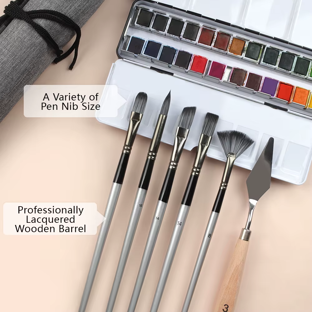 24 pièces différentes formes argent gris peinture pinceau ensemble pour Gouache aquarelle