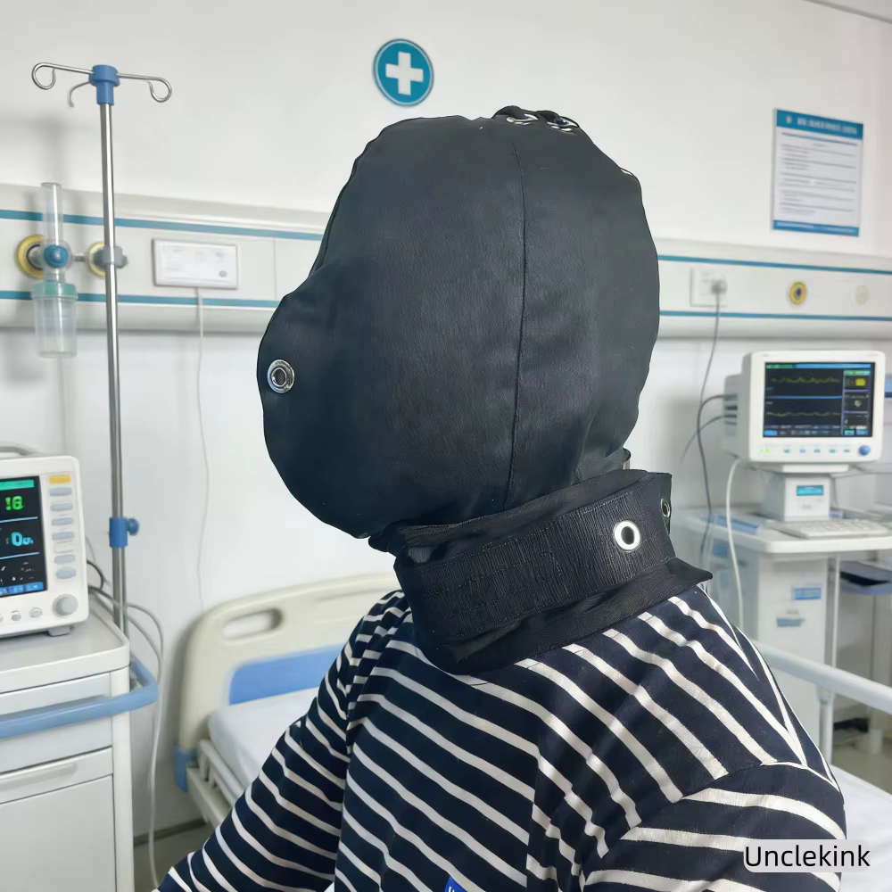 Masque de sécurité médical occultant avec ceinture de contention cervicale et fermeture magnétique pour patients maniaques – Sécurité psychiatrique