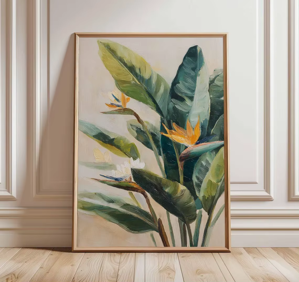 Affiche de fleurs d'oiseau de paradis – Impression d'art mural botanique tropical