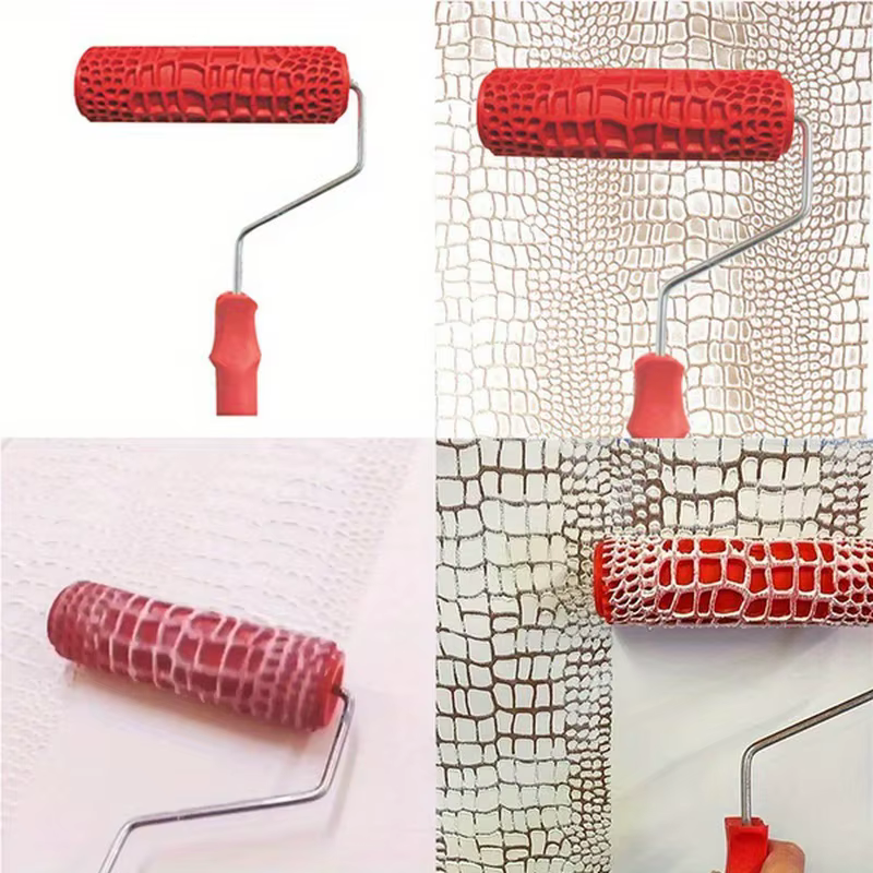 Rouleau de peinture à motifs texturés avec poignée rouge