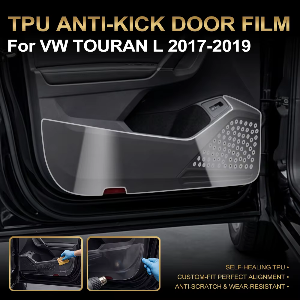 Protection anti-coup de pied pour portières de voiture en TPU pour Volkswagen Touran L 2017-2019, film de protection intérieur des bords des portières avant et arrière