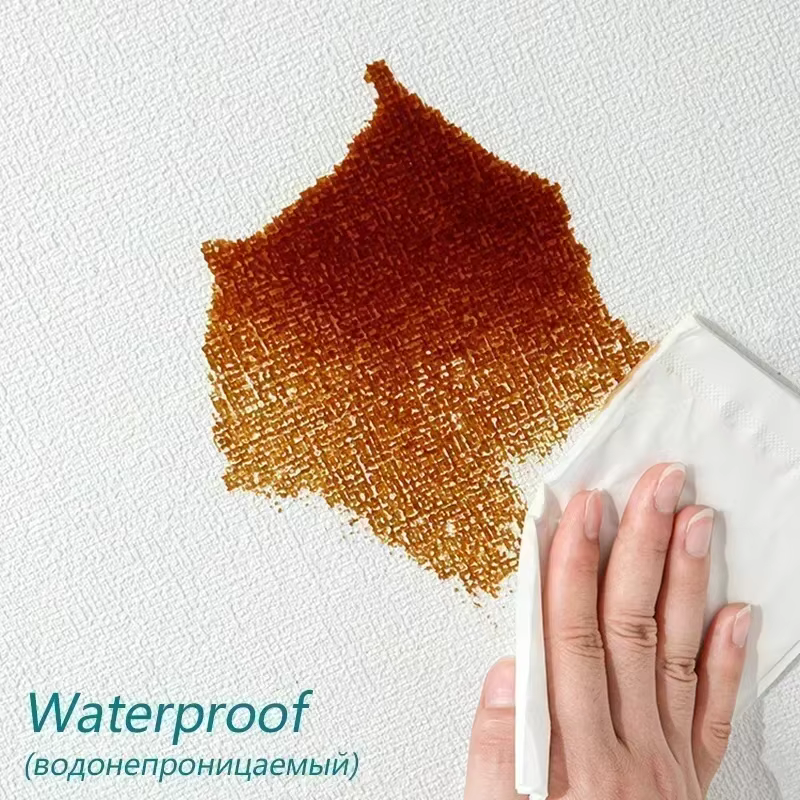 Papier peint texturé en lin épaissi, autocollant 3D imperméable pour la décoration de la cuisine, de la chambre à coucher et du fond des murs