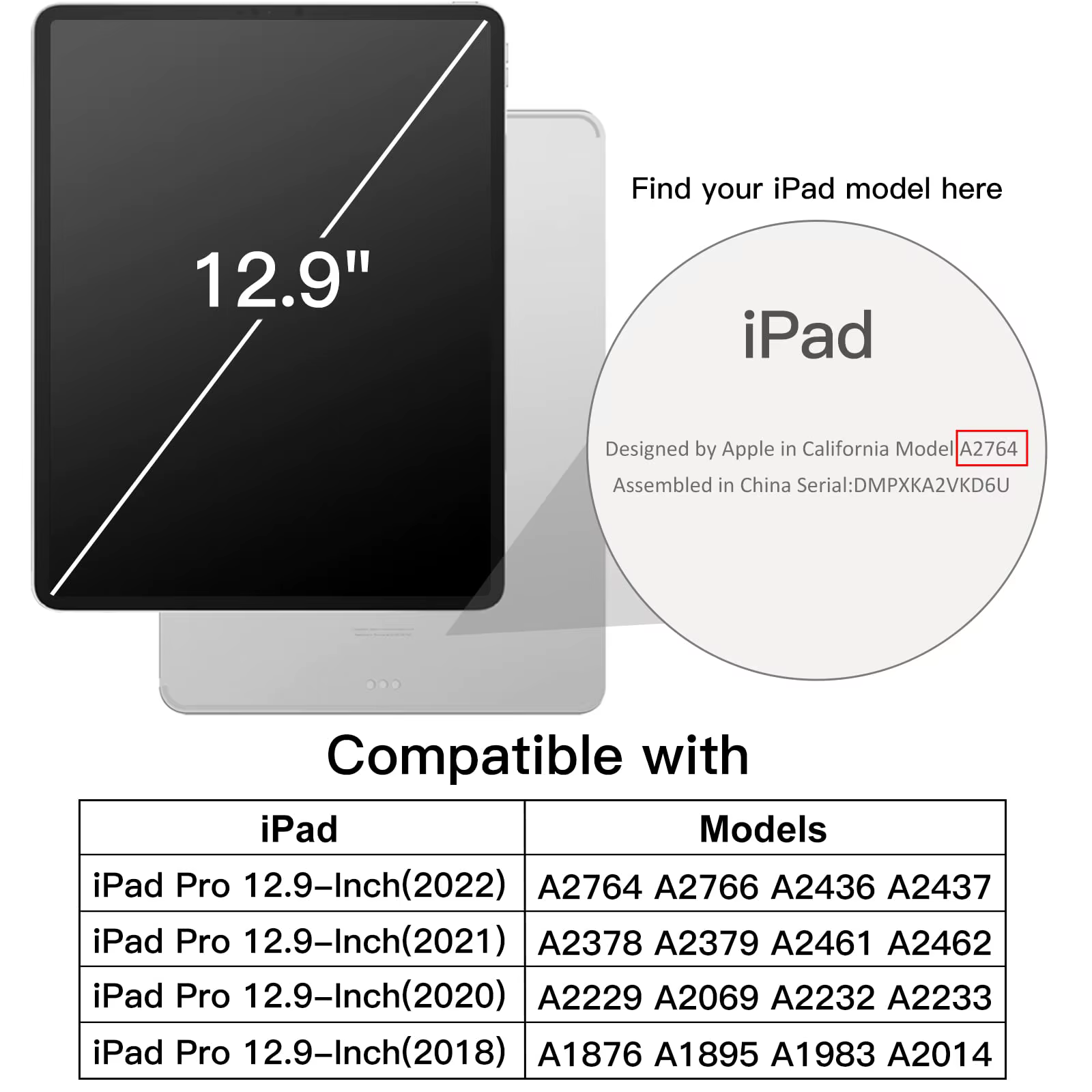 Convient pour iPad Pro 12,9 "(2022/2021/2020/2018) avec porte-stylo, ultra-mince, résistant aux chocs, étui de protection pour tablette